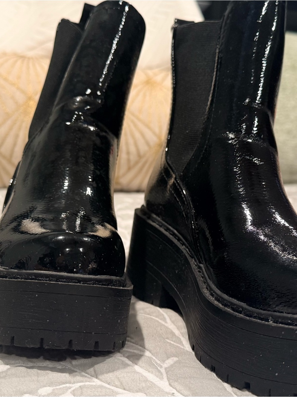 Soda Black Patent Platform Chelsea Combat Boots